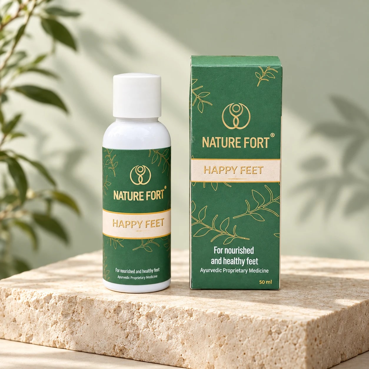 Happy Feet oil and carton — enhanced product presentation