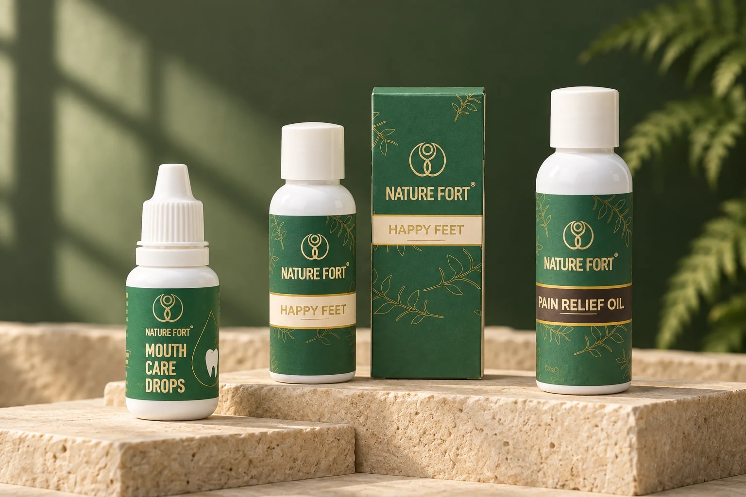 Nature Fort Mouth Care, Happy Feet and Pain Relief Oil — enhanced collection presentation